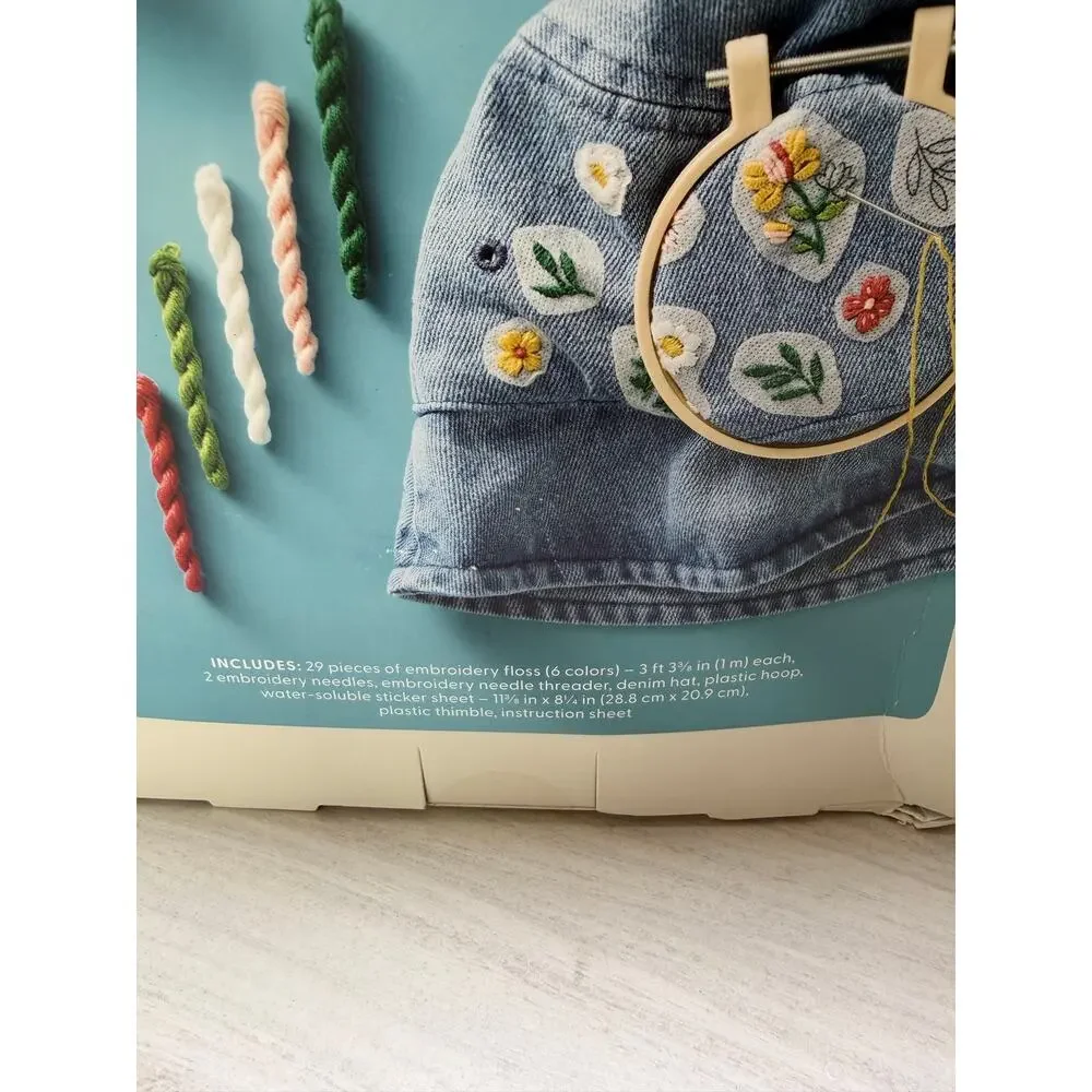 Mondo Llama Bucket Hat Embroidery Kit DIY Floral Denim Hat Craft Kit